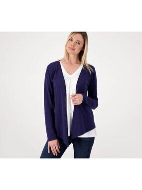 Destination 365 Cardigan Large Draped Knit Long Sleeve Navy Blue Cotton Cozy NEW